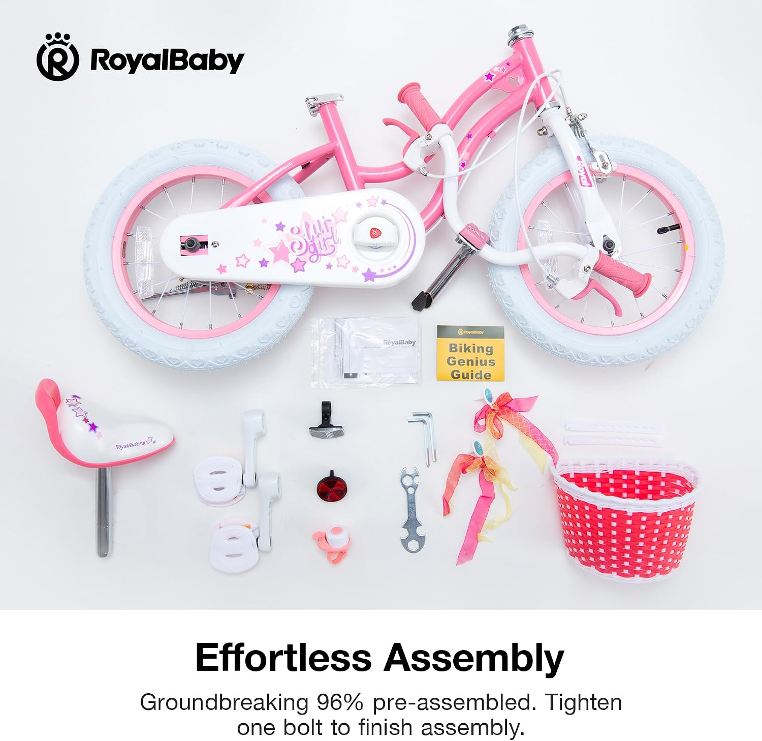 RoyalBaby Girls Bike, Stargirl EZ Kids Bike Balance and Pedal Bicycle with Basket and Dual Handbrake, 12 14 16 18 Inch Toddlers to Big Kids 3-8 Years, Multiple Colors