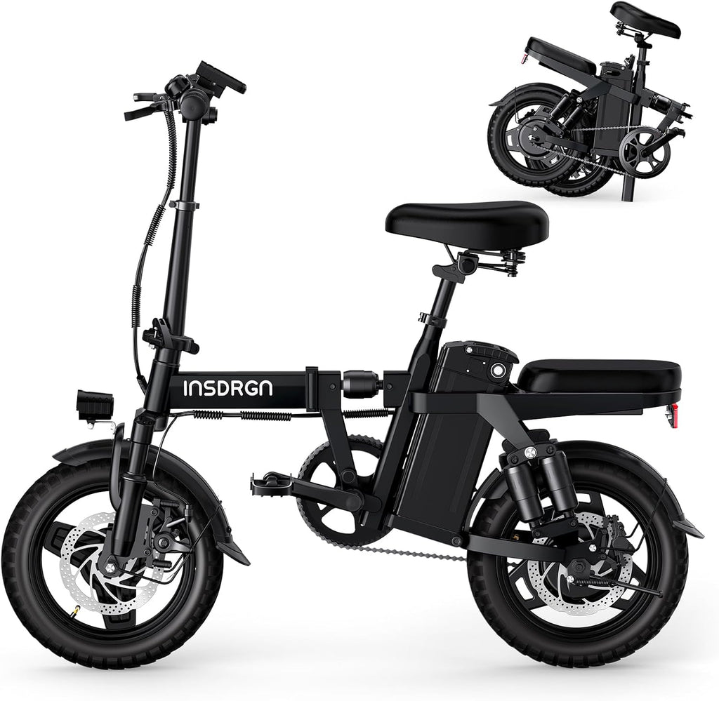 INSDRGN Electric Bike for Adults and Teens, 14' Folding E Bikes, 650W Peak Motor, 48V 499Wh/768Wh Removable Battery, 28-50 Miles PAS Range, 20MPH Electric Mountain Bike, 9 Shock Absorbers, UL 2849