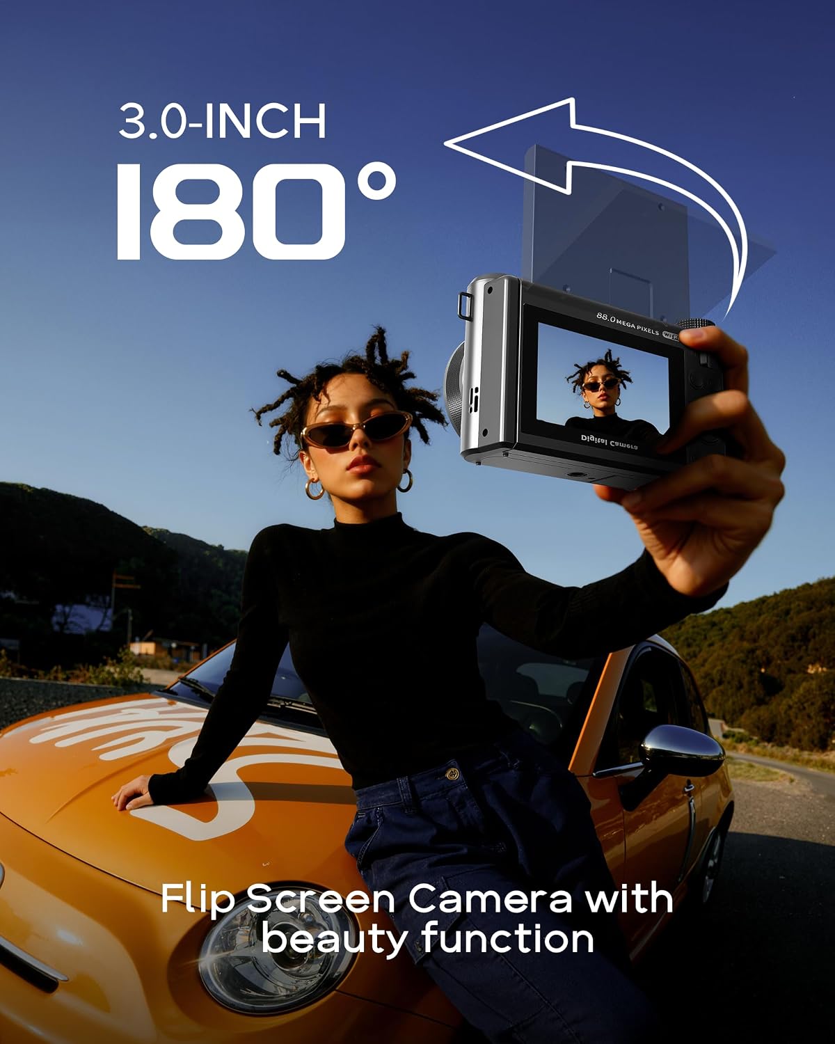 8K Digital Camera for Photography - 88MP Autofocus Vlogging Camera for YouTube with 64GB SD Card, WiFi, 18X Zoom 3' 180° Flip Screen Compact Travel Camera with 2 Batteries for Teens and Beginner