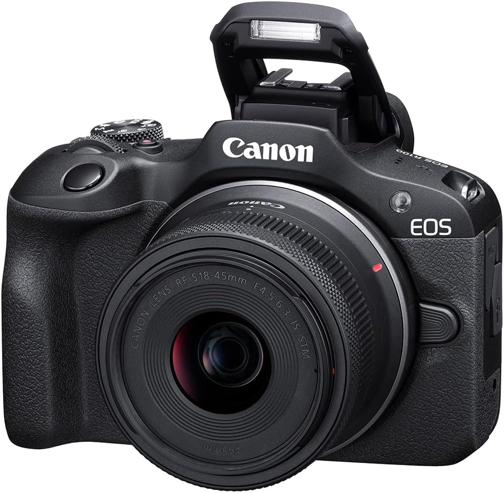 Canon EOS R100 Mirrorless Camera Two Lens Bundle 24.1MP 4K APS-C Beginner Camera Kit with RF-S 18-45mm + RF 75-300mm Lenses, 64GB Memory Card & Photo Editing Software