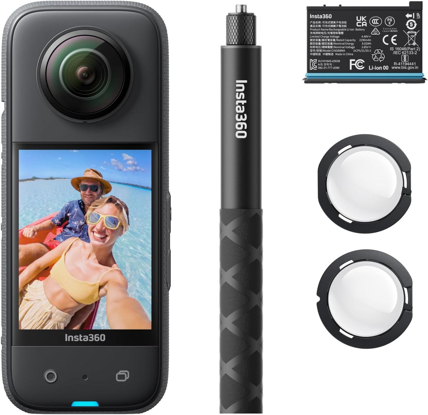Insta360 X3 Starter Bundle - Waterproof 360° Action Camera with 1/2 Inch Sensor, 5.7K 360°, 72MP 360° Photos, Stabilisation, 2.29' Touch Screen, Vibration Feedback, AI Editing, Live Streaming