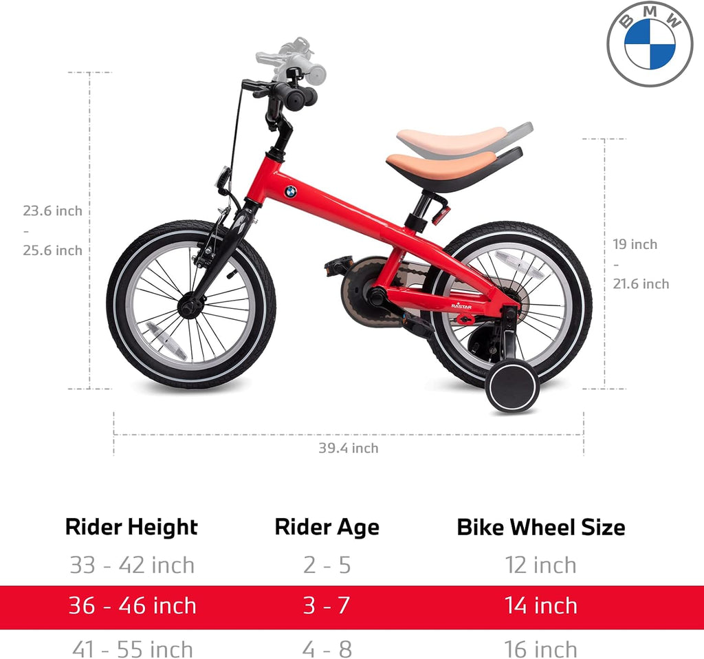 RASTAR BMW 14 Inch Toddler Bike with Training Wheels for Boys and Girls Age 3-7, a Valuable Outdoor Gift of Kids Light Weight Bicycle for Children 3 4 5 6 7 Years Old, Red
