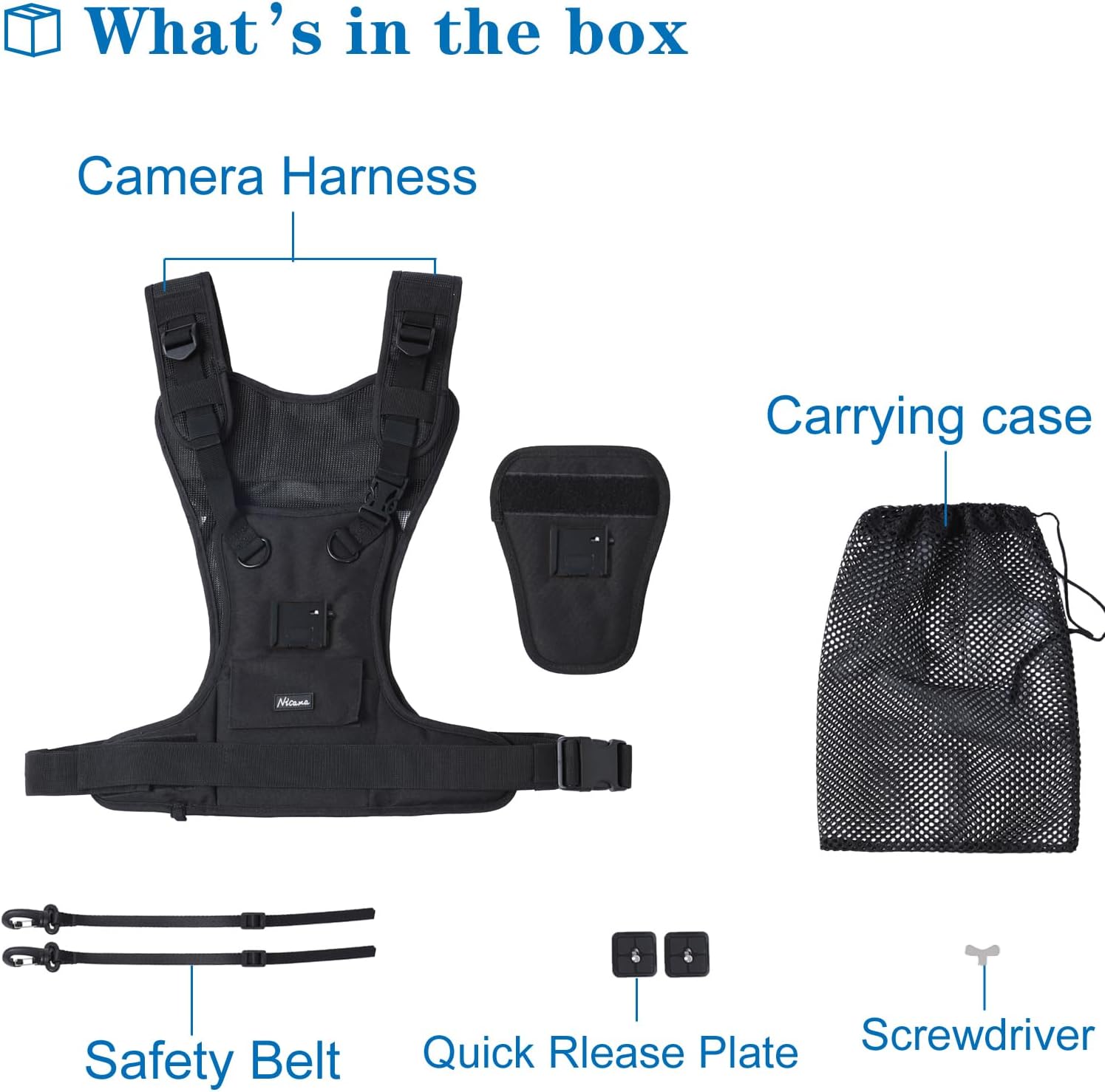 Nicama AH1 Camera Shoulder Harness for 2 Cameras, Carrier Chest Vest with 38mm Square Arca Mount Plate for Canon Nikon Sony
