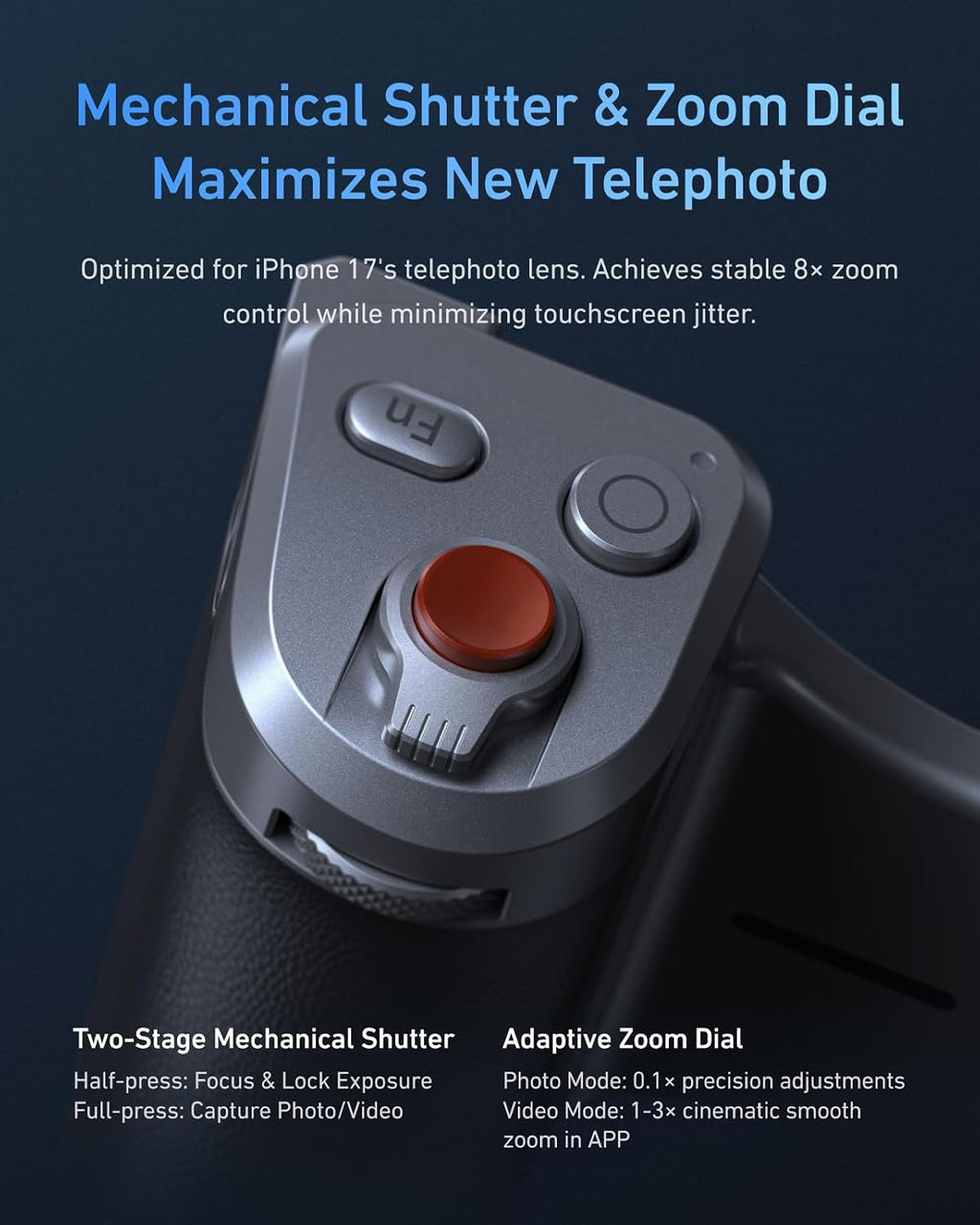 TELESIN Master Grip Universal for iPhone/MagSafe, Magnetic Phone Camera Grip with C03 Selfie Light Creator Kit Built 3200mAh Battery Wireless Charging -【Graphene Case Only for iPhone 17 Pro】