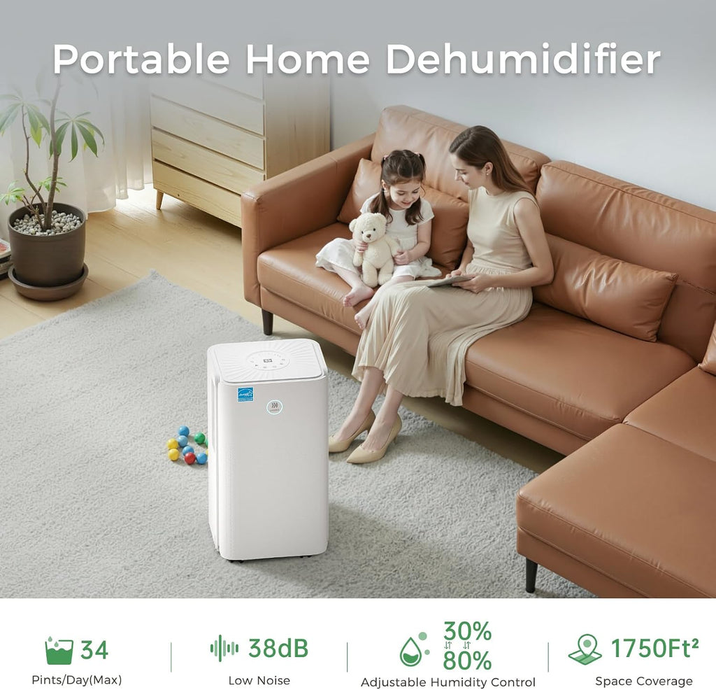 Ukoke Dehumidifiers for Home, 1750 Sq. Ft Energy Star Most Efficient 2025 Small Dehumidifier for Basement and Bedroom, Ultra Quiet with Auto Shut-off