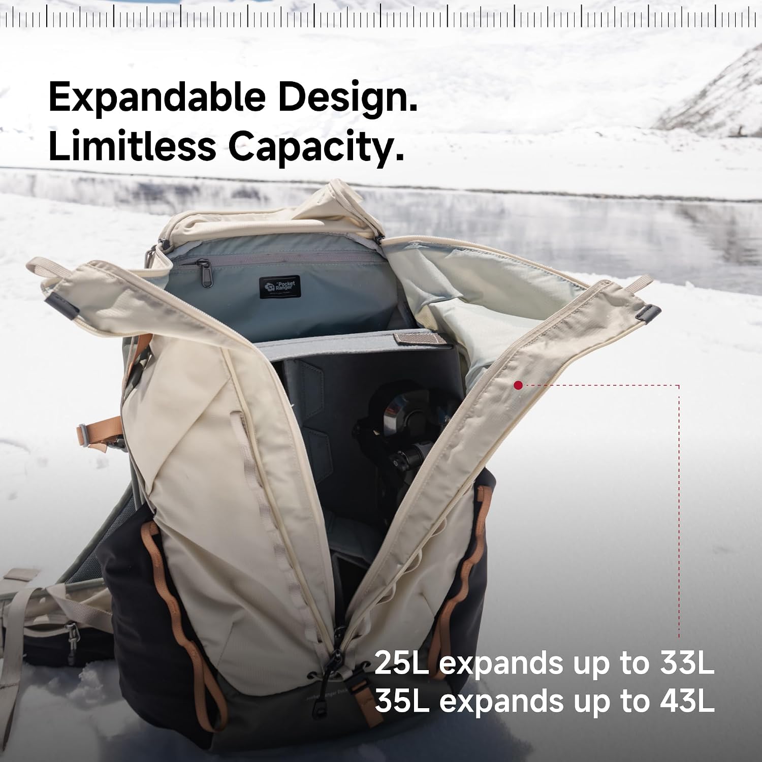 VSGO Pocket Ranger Expandable 35-43L Photography & Outdoor Backpack – Lightweight Camera Bag for Hiking, Mountaineering, Travel