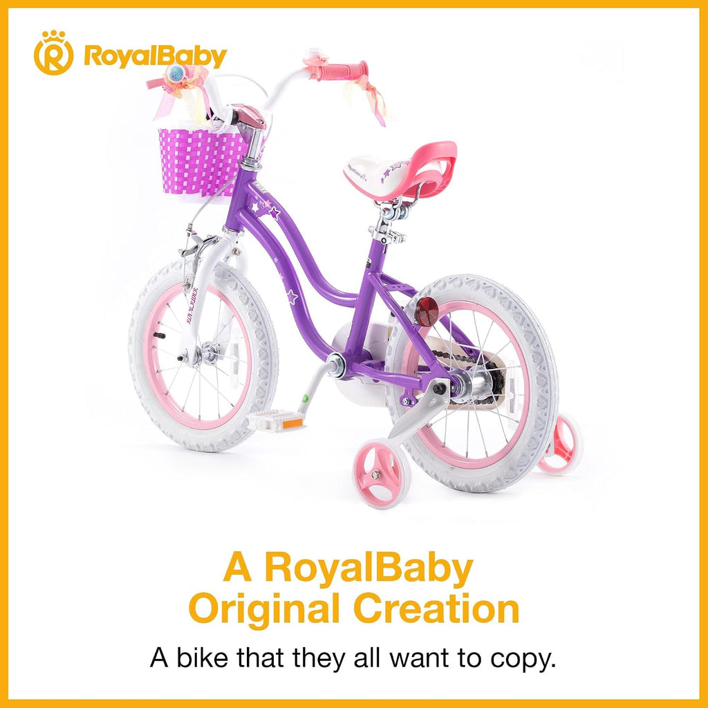 RoyalBaby Girls Bike with Training Wheels, Stargirl Kids Bicycle 14 Inch Toddlers to Big Kids 3-5 Years, Lavender