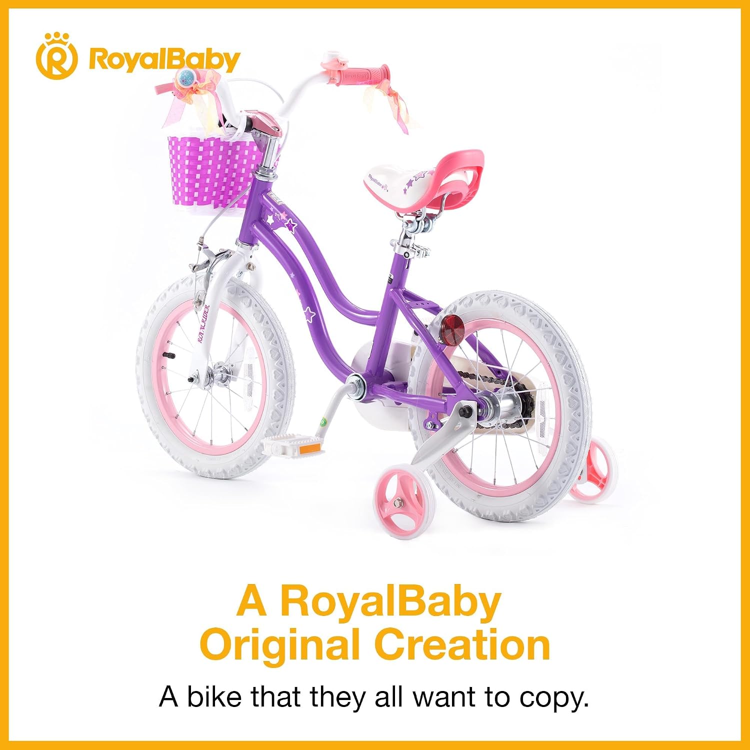 RoyalBaby Girls Bike with Training Wheels, Stargirl Kids Bicycle 14 Inch Toddlers to Big Kids 3-5 Years, Lavender