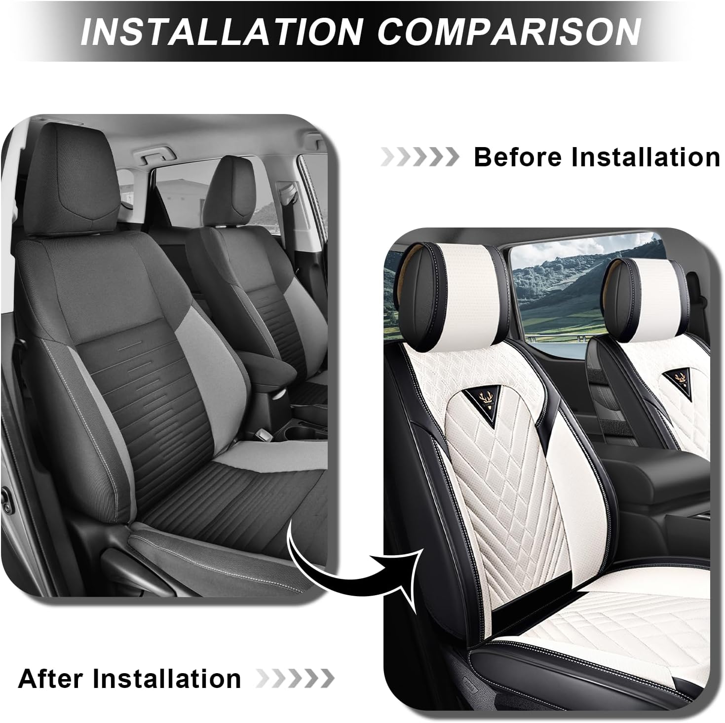 Dodge Ram Truck Seat Covers Custom for 2002-2026 1500 2002-2026 2500/3500 Crew Double Mega Quad Cab Bighorn Laramie Tradesman Classic Full Set Seat Covers Protectors(Standard 5 Seats/Black White)