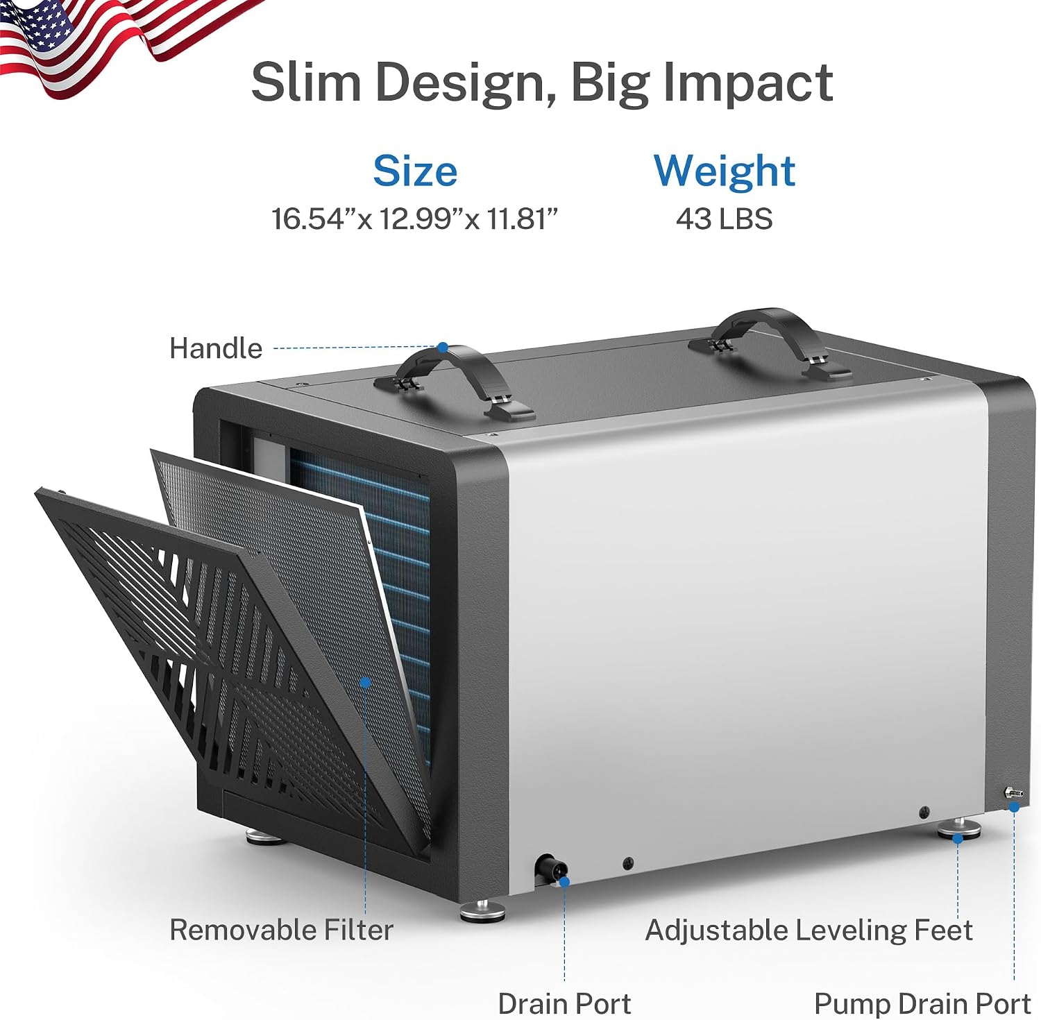 Yaufey 70 Pints Energy Star Commercial Dehumidifier with Pump for 5000 Sq. Ft. Crawl Space, Basement, Industrial, 10-90% RH Humidity Control, 24/7 Continuous Drainage, TUV Certified, 5-Year Coverage