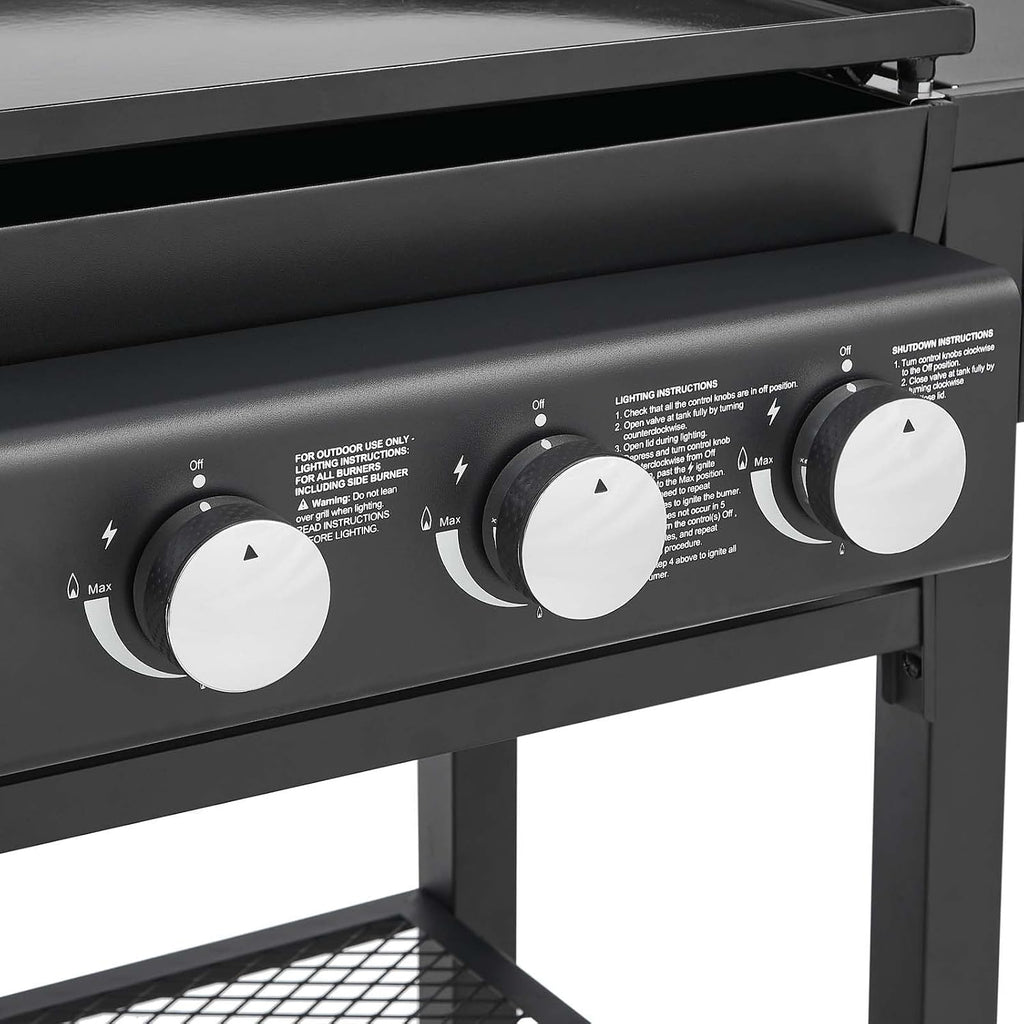 5 Burners Propane Gas Grill and Griddle Combo with Side Burner, 3 in 1 Griddle Grill and Porcelain-Enameled Cast Iron Grates, 56,000 BTU Outdoor Cooking Barbecue Grill, Black