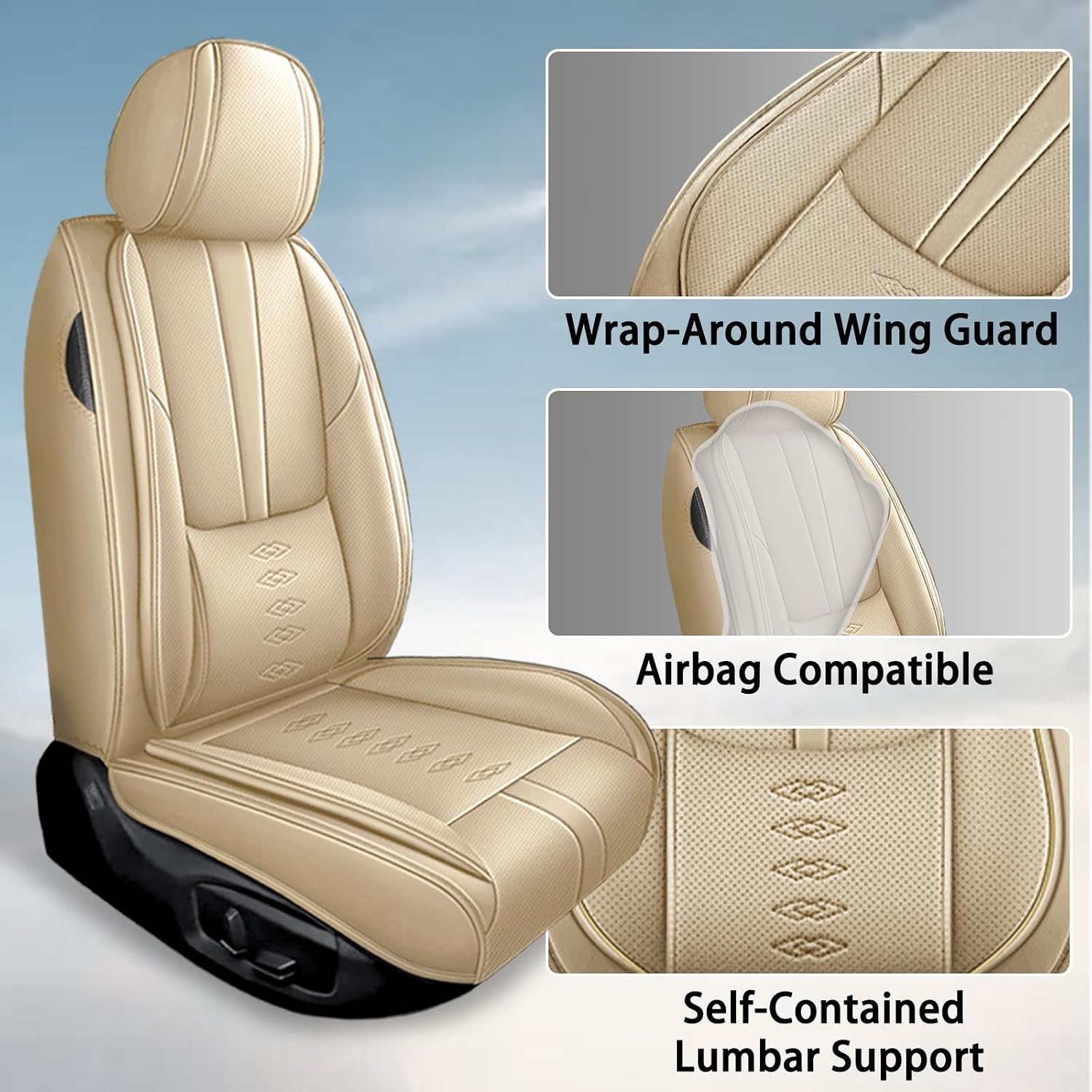 Car Seat Covers 5 Seats Fit for Mitsubishi Montero 1999-2005,Waterproof Leather Seat Covers,Airbag Compatible,Car Seat Protectors Interior Sets(Full Set,Beige)