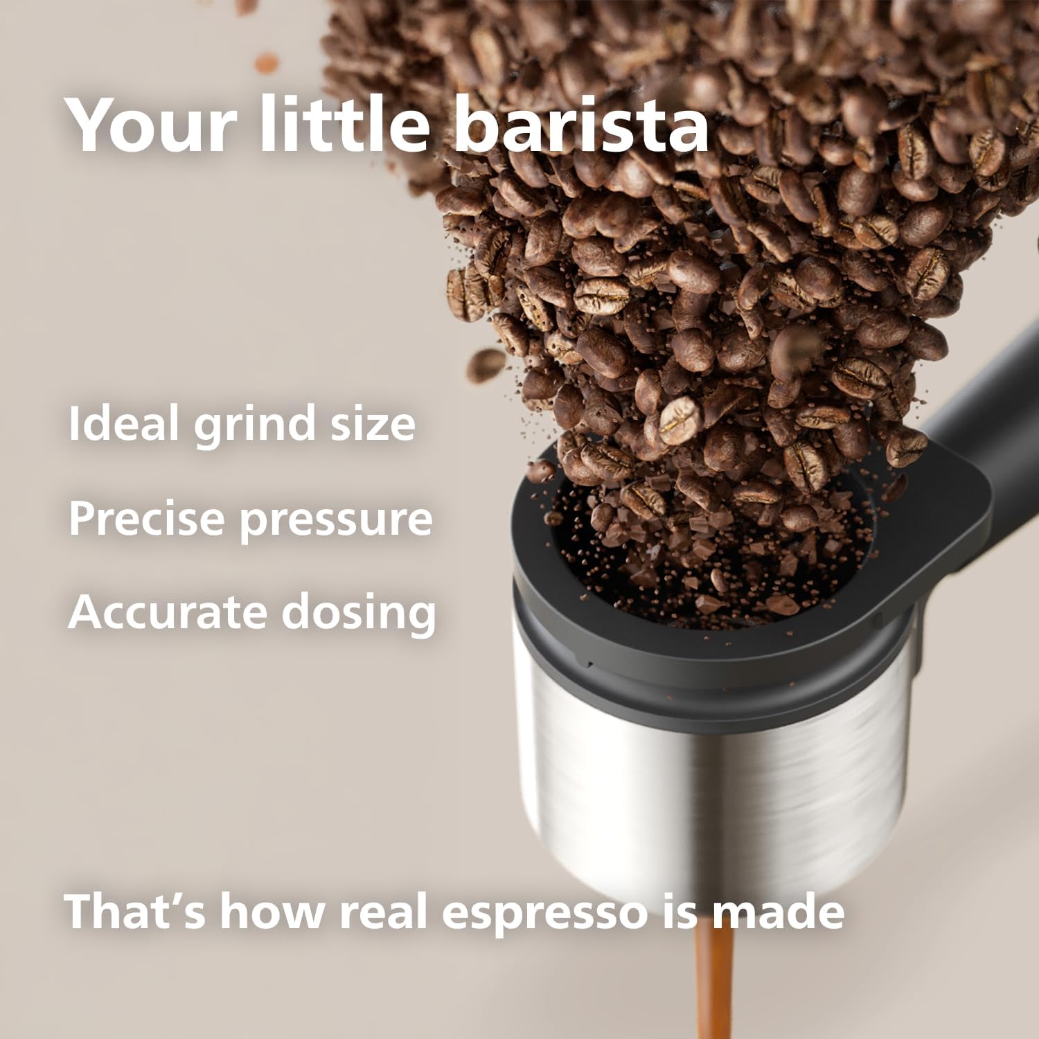 Philips Baristina Espresso Machine, Grind, Tamp & Brew Coffee Beans in One Swipe, Compact, 16 Bar Pump Pressure, Automatic Grinder, Natural White with White Portafilter (BAR300/00)