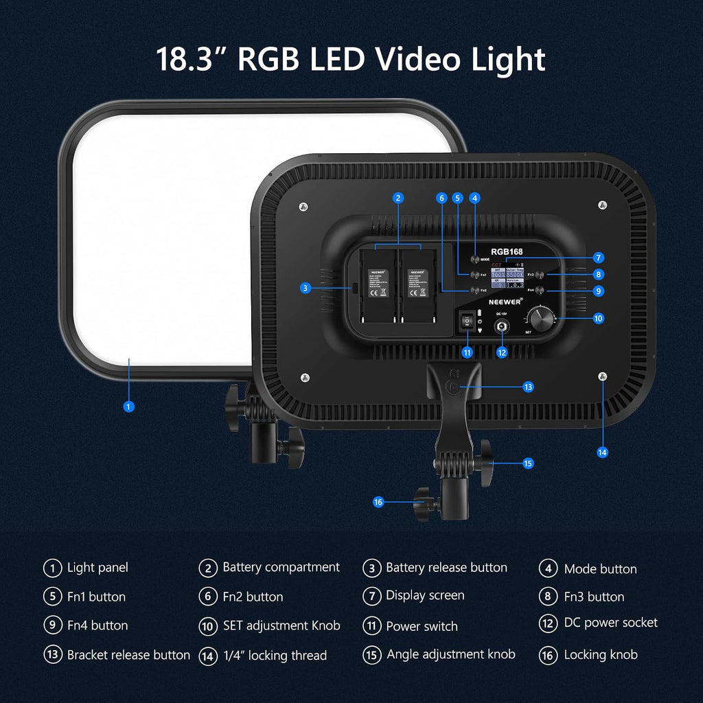 NEEWER 18.3' RGB LED Video Light Panel with APP Control, 360°Full Color, 1 Pack 60W Dimmable 2500K~8500K RGB LED Panel CRI/TLCI 97+ with 17 Special Scenes Effect for Game YouTube Zoom Photography