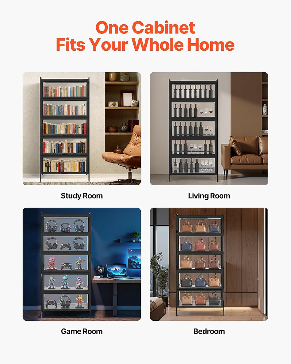 VEVOR Display Cabinet with Acrylic Doors, 68 in Tall 5-Tier Curio Cabinet, Natural Wooden Fame, Collectibles Toy Organizers Rack & Display Case, Bookshelf for Home, Office, Playroom, Living Room