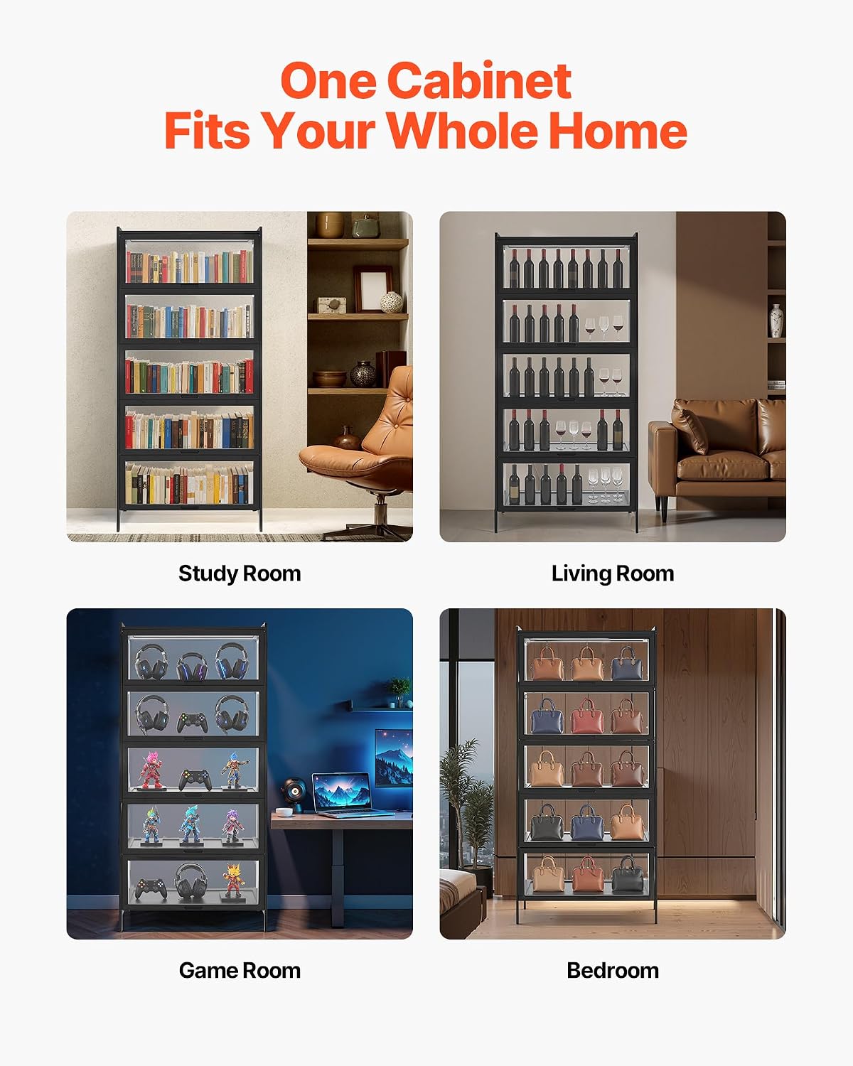 VEVOR Display Cabinet with Acrylic Doors, 68 in Tall 5-Tier Curio Cabinet, Natural Wooden Fame, Collectibles Toy Organizers Rack & Display Case, Bookshelf for Home, Office, Playroom, Living Room