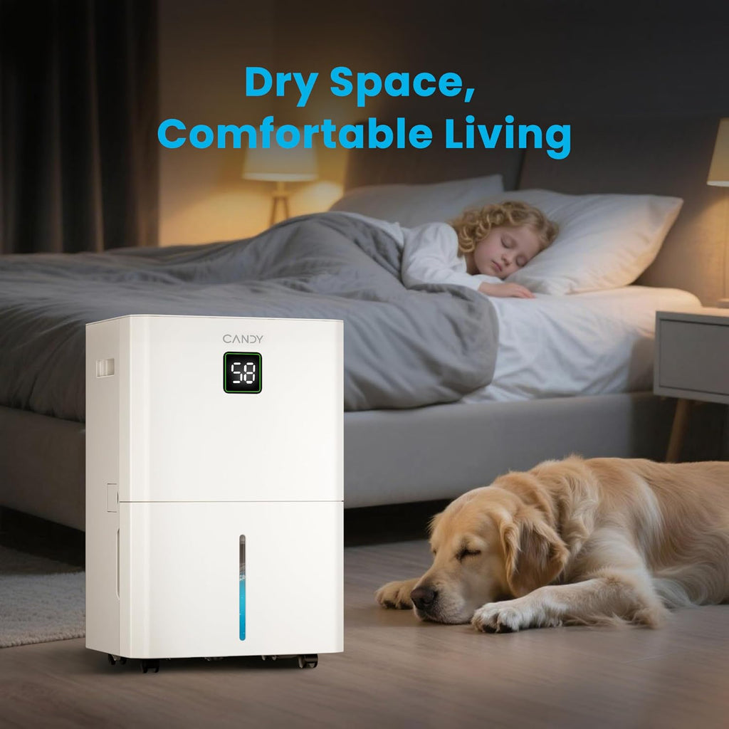 Candy 5500 Sq. Ft Dehumidifier for Basement, Max 100 Pint/Day Large Dehumidifiers for Home with Drain Hose, 1.45 Gallons Water Tank, Intelligent Humidity Reminder with Wifi & Alxea Control