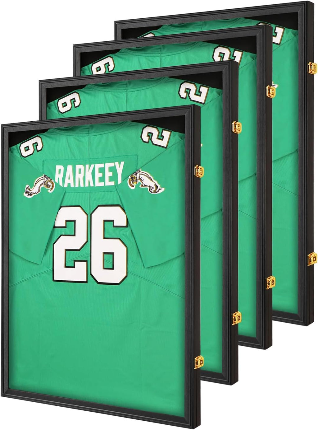 Jersey Frame Display Case 4 Pack for Wall ,Large Lockable T-Shirt Shadow Box with Clear UV Protection Acrylic & Hangers for Football Basketball Baseball Soccer Hockey, Matte Black