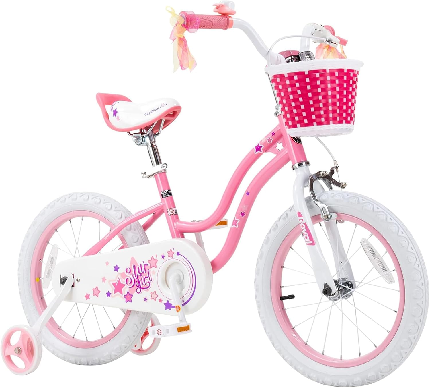 RoyalBaby Girls Bike with Training Wheels, Stargirl Kids Bicycle 14 Inch Toddlers to Big Kids 3-5 Years, Star Pink