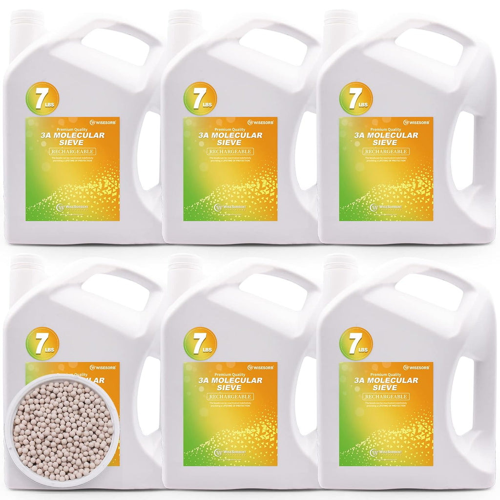 Wisesorb 42 LBS 3A Molecular Sieve Desiccant Beads, Reusable Dessicant Dehumidifiers Desiccant Moisture Absorber, 6 Pack of 7 LBS