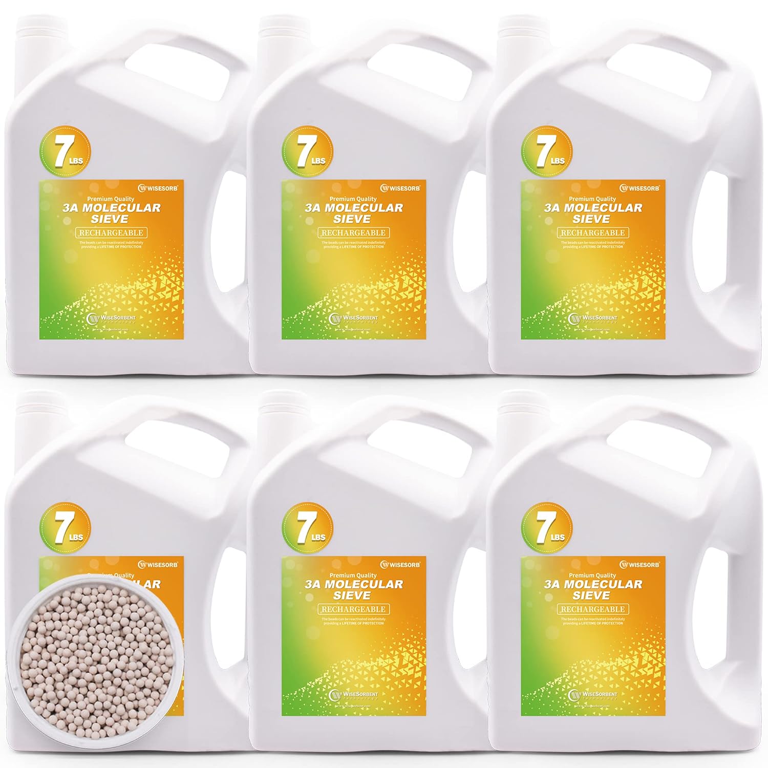 Wisesorb 42 LBS 3A Molecular Sieve Desiccant Beads, Reusable Dessicant Dehumidifiers Desiccant Moisture Absorber, 6 Pack of 7 LBS