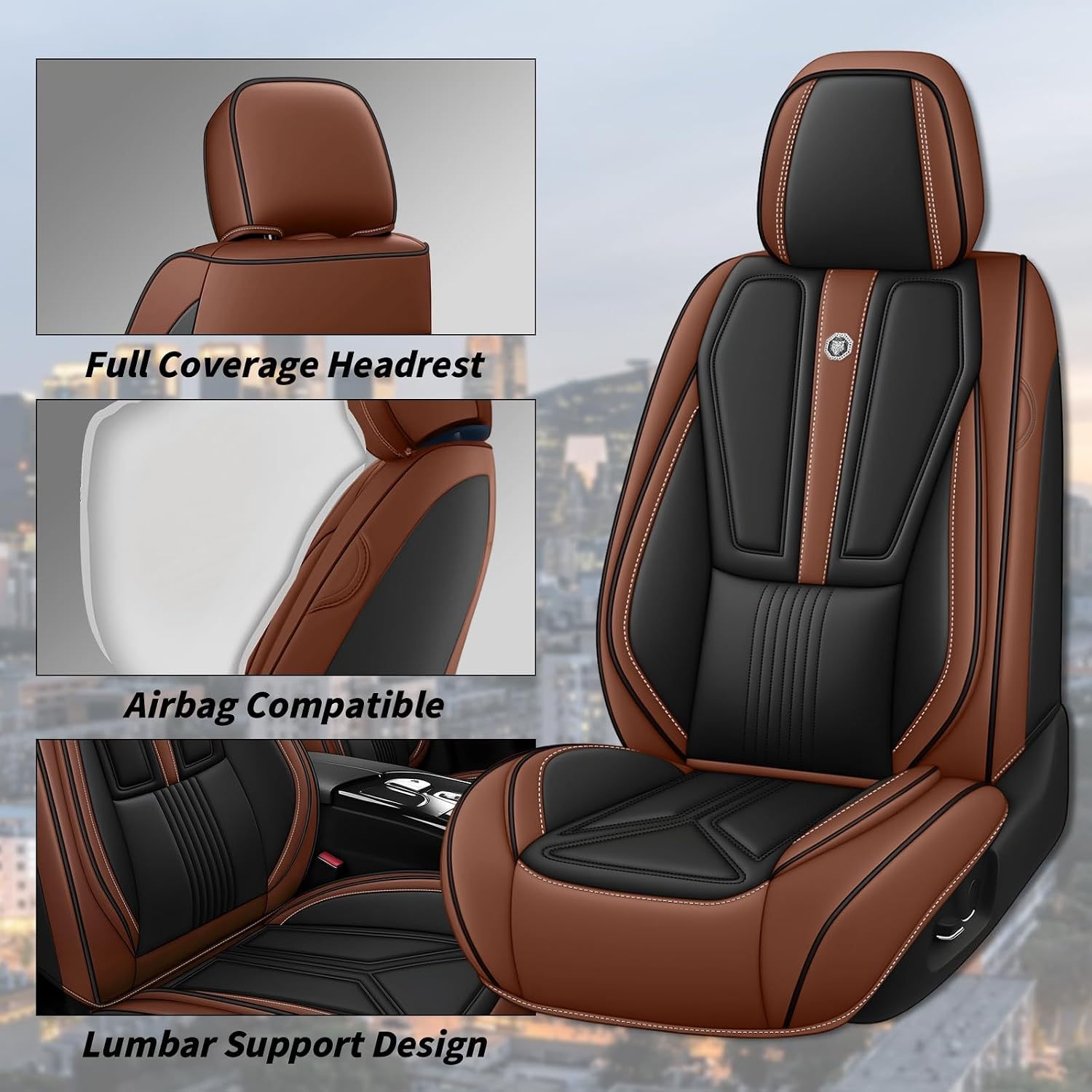 Arazi Car Seat Covers Full Set for Toyota Prius 2001-2025, Nappa Leather Seat Cover Full Coverage Waterproof Seat Protector (Black&Brown,5 Seats Standard)