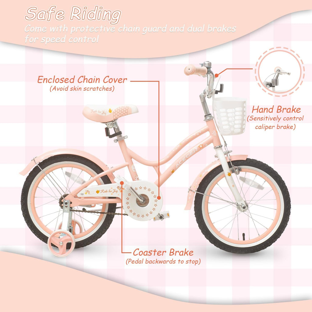 ACEGER Kids Bike for 2-14 Years Old, 12 14 16 18 Inch Girls Bike with Removable Training Wheels, 20 Inch Kid's Bicycle with Kickstand only, Adjustable Seat, Steel Frame & Dual Brakes