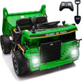 NEWQIDA 24V Ride on Dump Truck, Kids Electric Car with Remote Control, Ride on Construction Vehicles w/Electric Dump Bed, Shovel, 2x75W Powerful Motors, Up to 4.4Mph, EVA Tires, Soft Start, Green