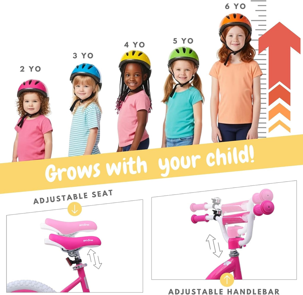 bicystar Girls Bike for Toddlers Ages 2-5 Years, 12 14 16 Inch Princess Kids Bike with Training Wheels, Sparkling Frame, Basket, Streamers, Pink Pedal Bicycle, Birthday Gift