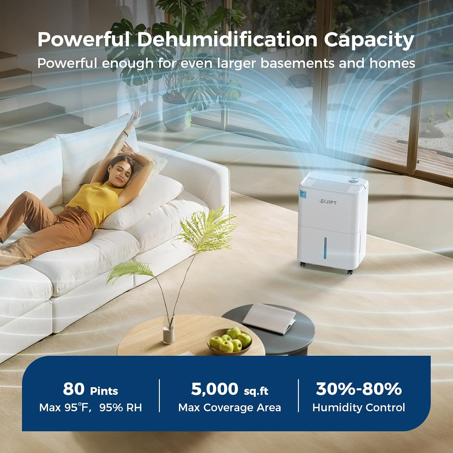 80 Pints Dehumidifier with Pump, Sijipt Energy Star Dehumidifier for Basement Home and Large Room with 6.56 inch Drain Hose, Auto-Shutoff 24H Timer, and Memory Starting