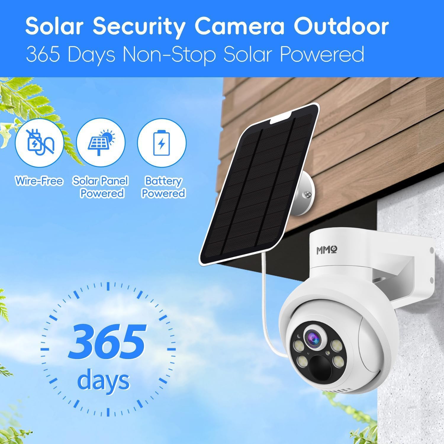 MMQ Solar Security Cameras Outdoor, 4MP PTZ Solar Panel for Security Cameras, Battery Powered Wireless Cameras for Home with 128GB Card, PIR Motion Detection, Color Night Vision, Work with Alexa