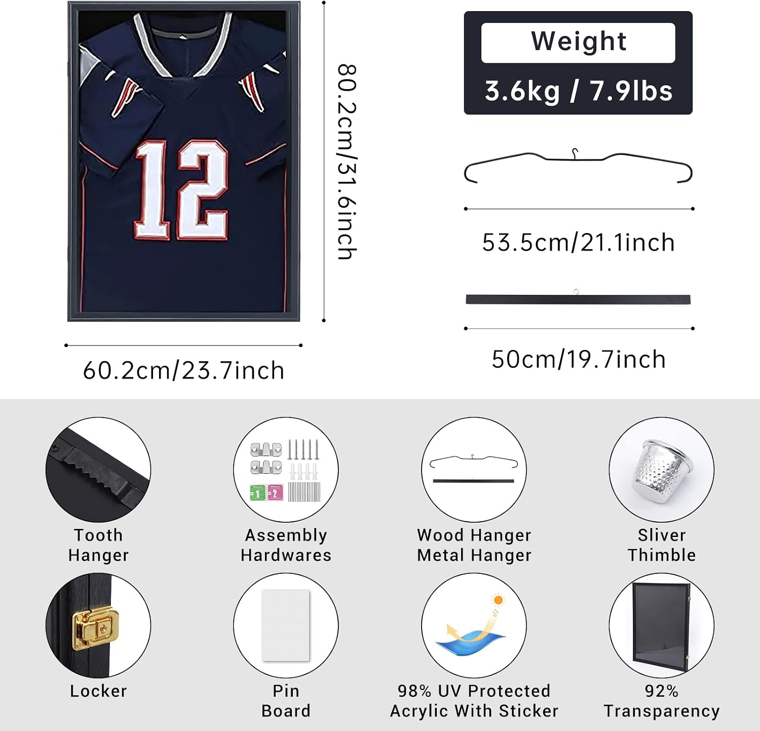 Nice C Jersey Frame Display Case, Jersey Shadow Box Display Case, Football Jersey Display Case, with 98% UV Protection, Hangers, Valet Pinboard, Acrylic, Basketball (Rectangular Four Piece)