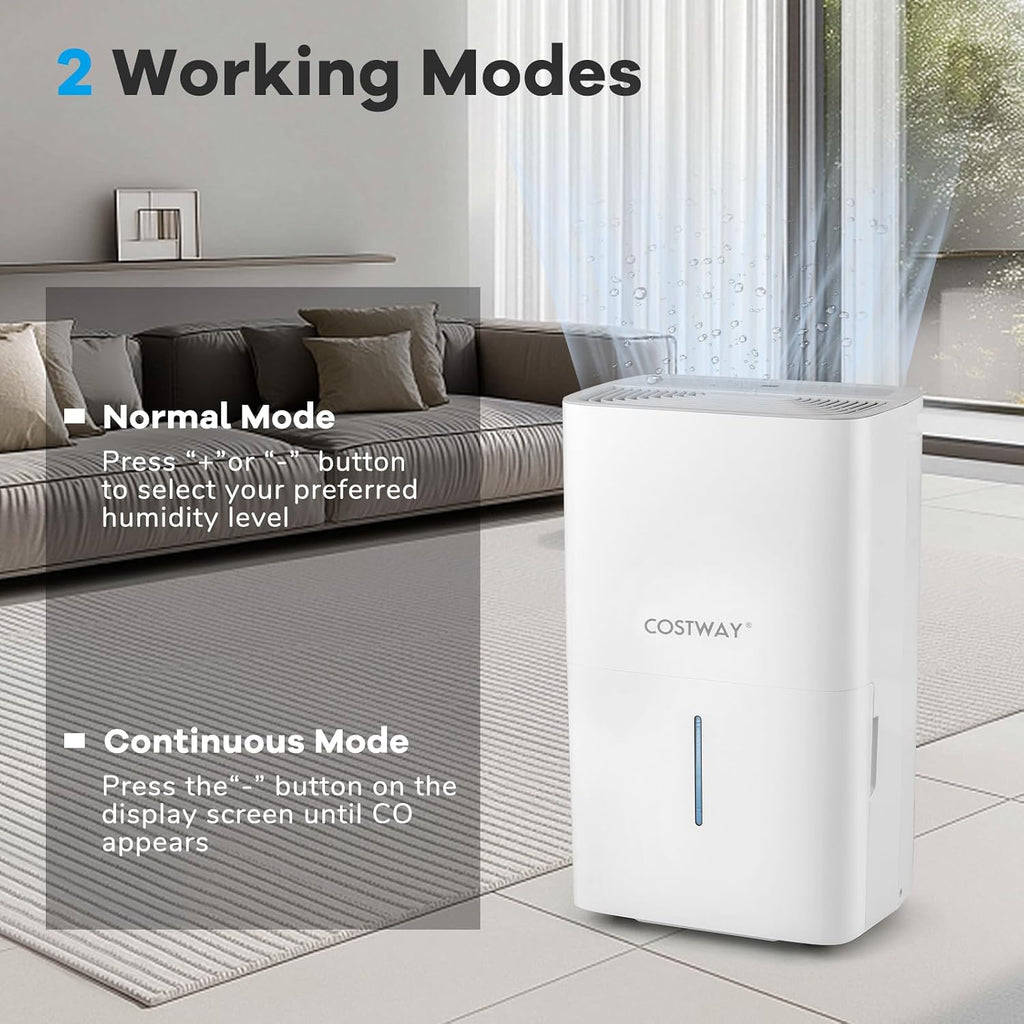 COSTWAY 94.5 Pints Dehumidifier, 6000 Sq.Ft Portable Large Home Dehumidifier for Basements with 2 Modes & 3 Fan Speeds, 1.4 Gallon Tank