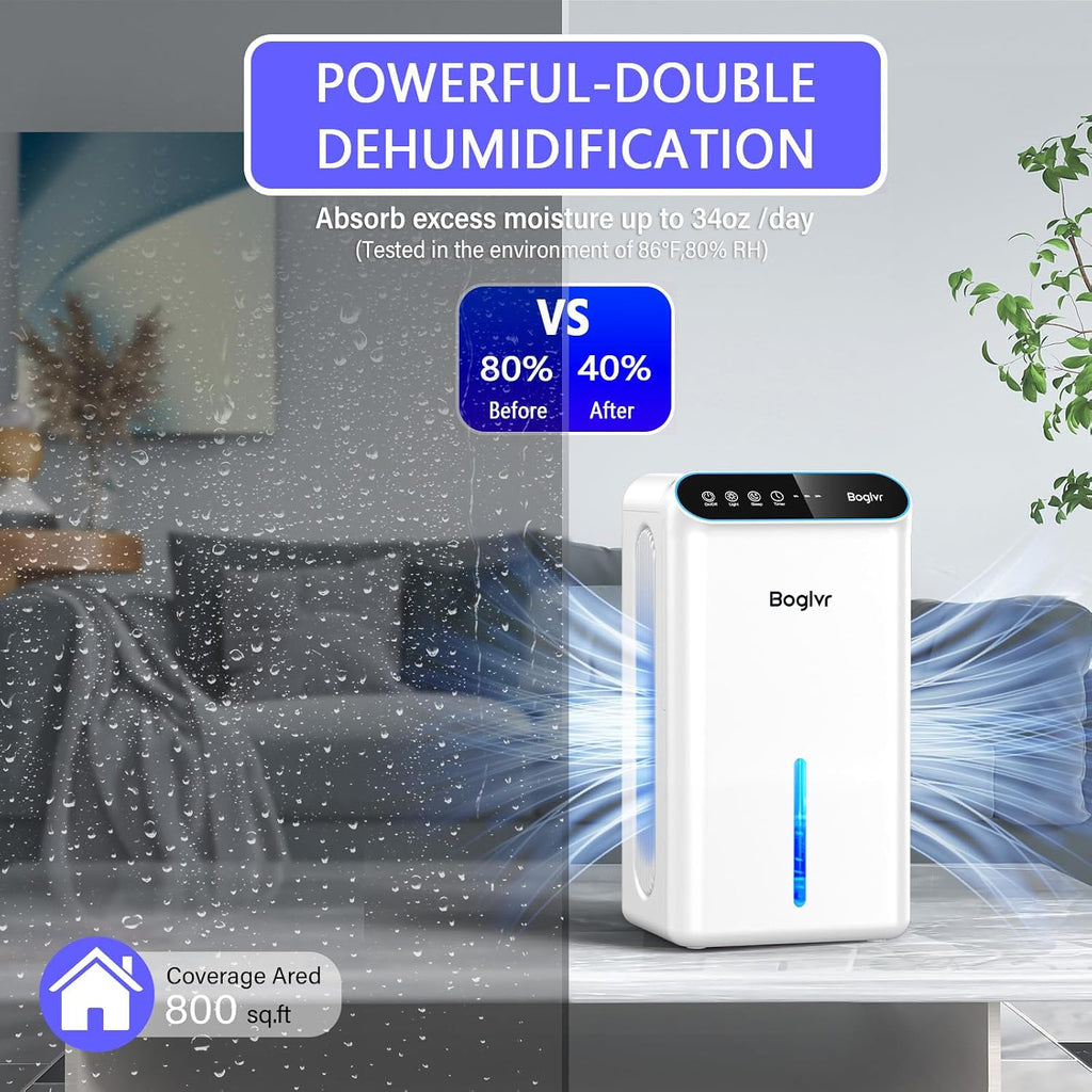 Dehumidifiers, Dehumidifier for Home (85 OZ, 800 sq.ft) Quiet Small Dehumidifier for Bedroom Bathroom Basement with Drain Hose, 3 Gear Timer, Sleep Mode, Auto Shut Off, 7 Color Ambient Light