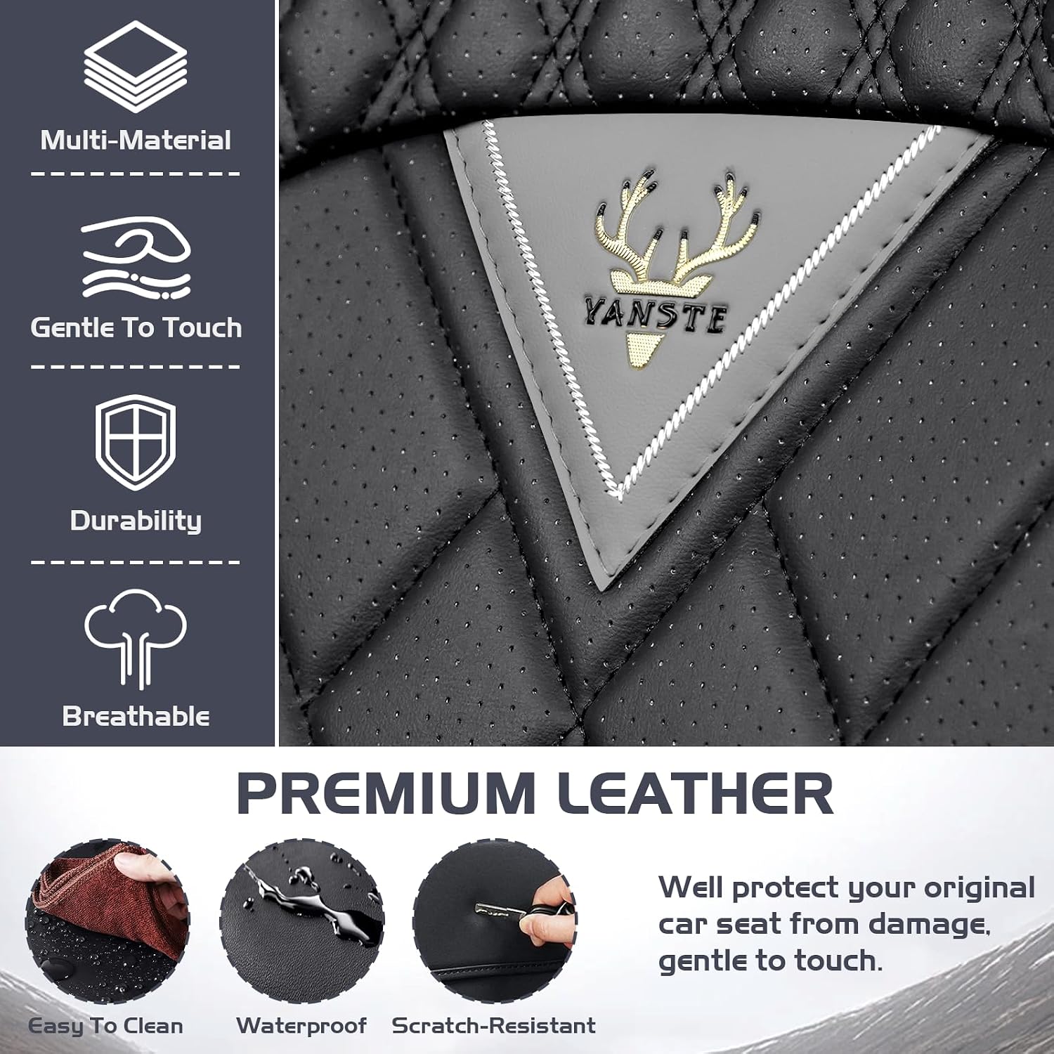 Car Seat Covers for Honda Ridgeline 2006-2026, Waterproof Nappa Leather Full Set Seat Cover with Headrests, Anti-Slip and Comfortable Automotive Seat Protector&Accessories(Gray Black)