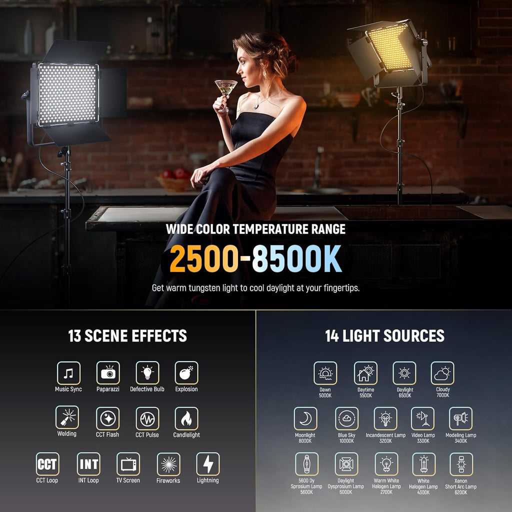 NEEWER Bi Color LED Panel Video Light APP/2.4G/DMX Control, 60W 26600Lux/0.5m 2500K-8500K 13 Scenes V Battery Powered, Lighting for Studio Photography Outdoor Photo Recording Makeup Streaming, PL60B