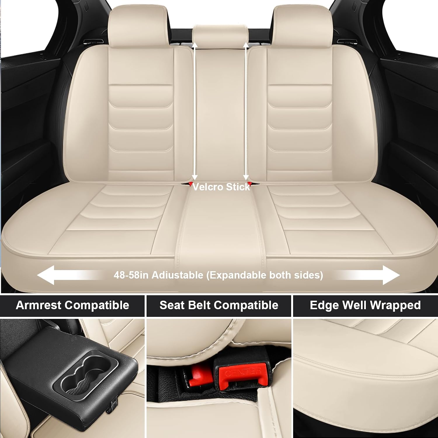 DHAEY Car Seat Covers for Buick Encore GX 2020-2026, Family Seat Covers, Nappa Leather, Wear-Resistant, Anti-Slip, Waterproof, 5PCS Full Set with Pillows, Beige