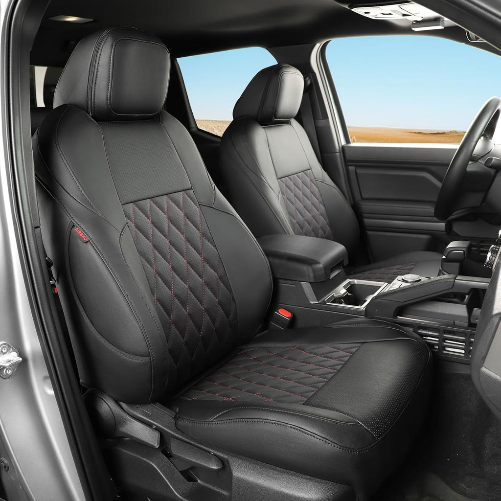 coverdream Front Tacoma Seat Covers for 2024-2026 Toyota Tacoma SR,SR5,TRD Sport,TRD Off-Road,Limited Truck,Fully Covered,Luxury Waterproof Leather Car Seat Protector (Front Row Only,Black & Diamond)
