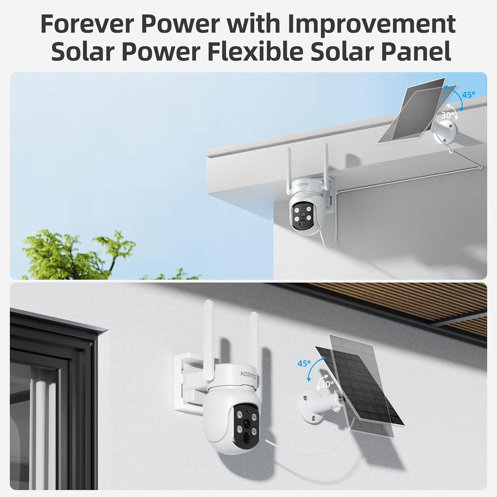 Solar Security Cameras Wireless Outdoor, 4MP Solar Powered Home Security Cameras System, 4 Cam kit, Color Night Vision, 360° PTZ, 500G HDD Local Recording, No Monthly Fees