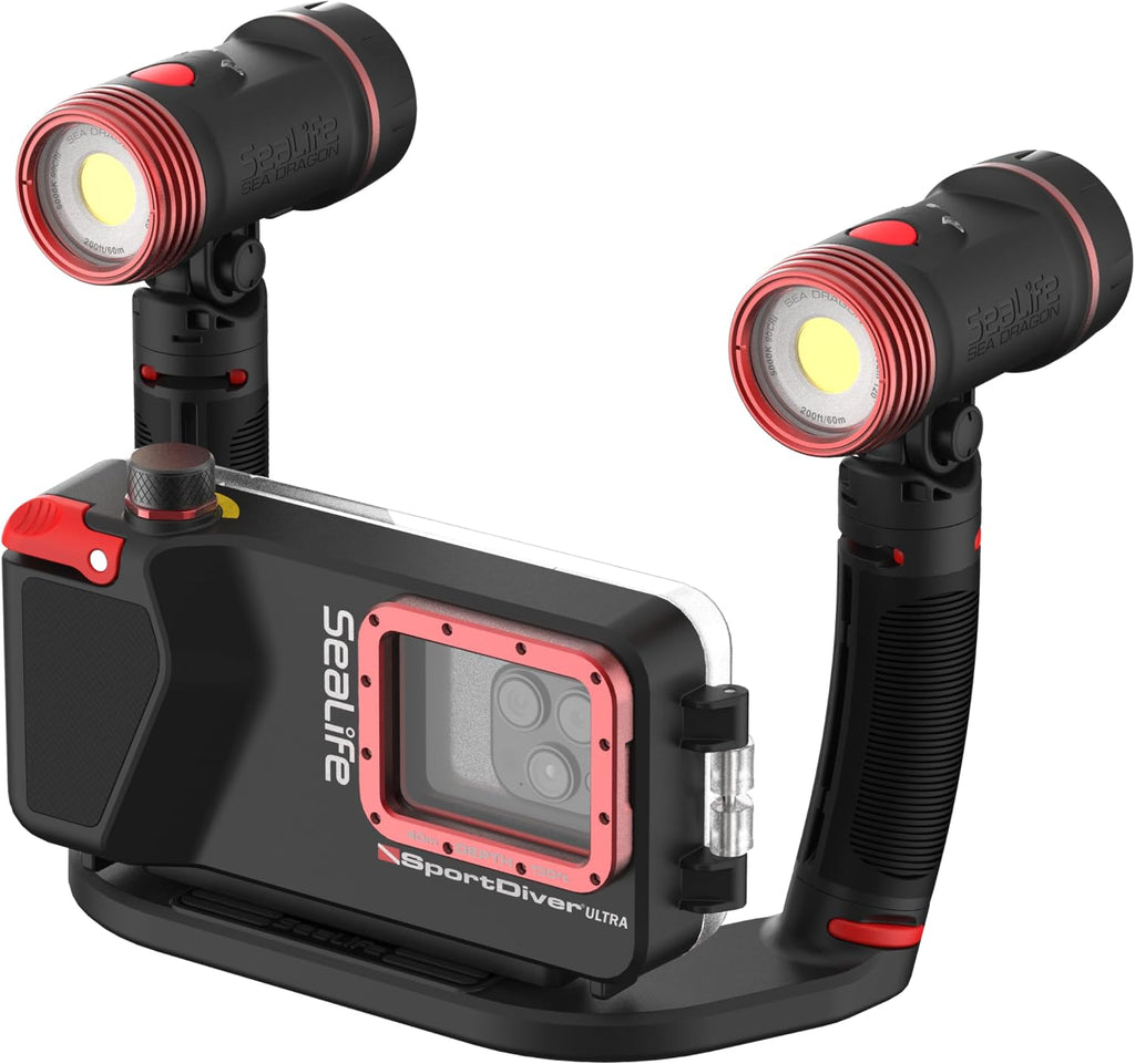 SeaLife SportDiver Ultra Underwater Smartphone Scuba Housing & Dual (2) Sea Dragon 2500 Lumen Lights, Waterproof Photography, Easy Camera Controls, Fits Most Phones