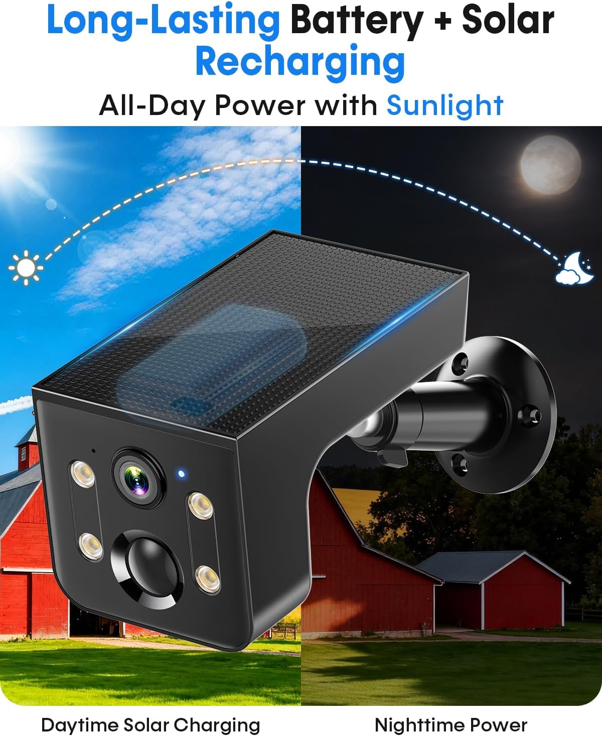 Thybro Solar Outdoor Wireless Camera 4 PCS - 2K HD, AI Motion Detection, Easy Setup, WiFi, Color Night,Outdoor Surveillance for Yard & Driveway, Black