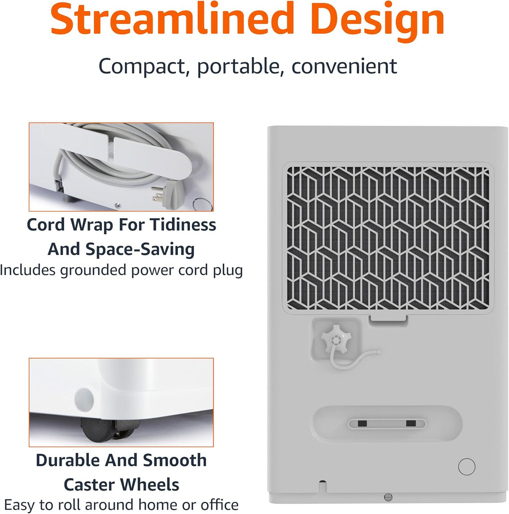 Amazon Basics 50-Pint Large Dehumidifier with Humidity Control, Timer, Auto-Defrost, Overflow Protection, Washable Filter for Rooms up to 4000 SFT, White