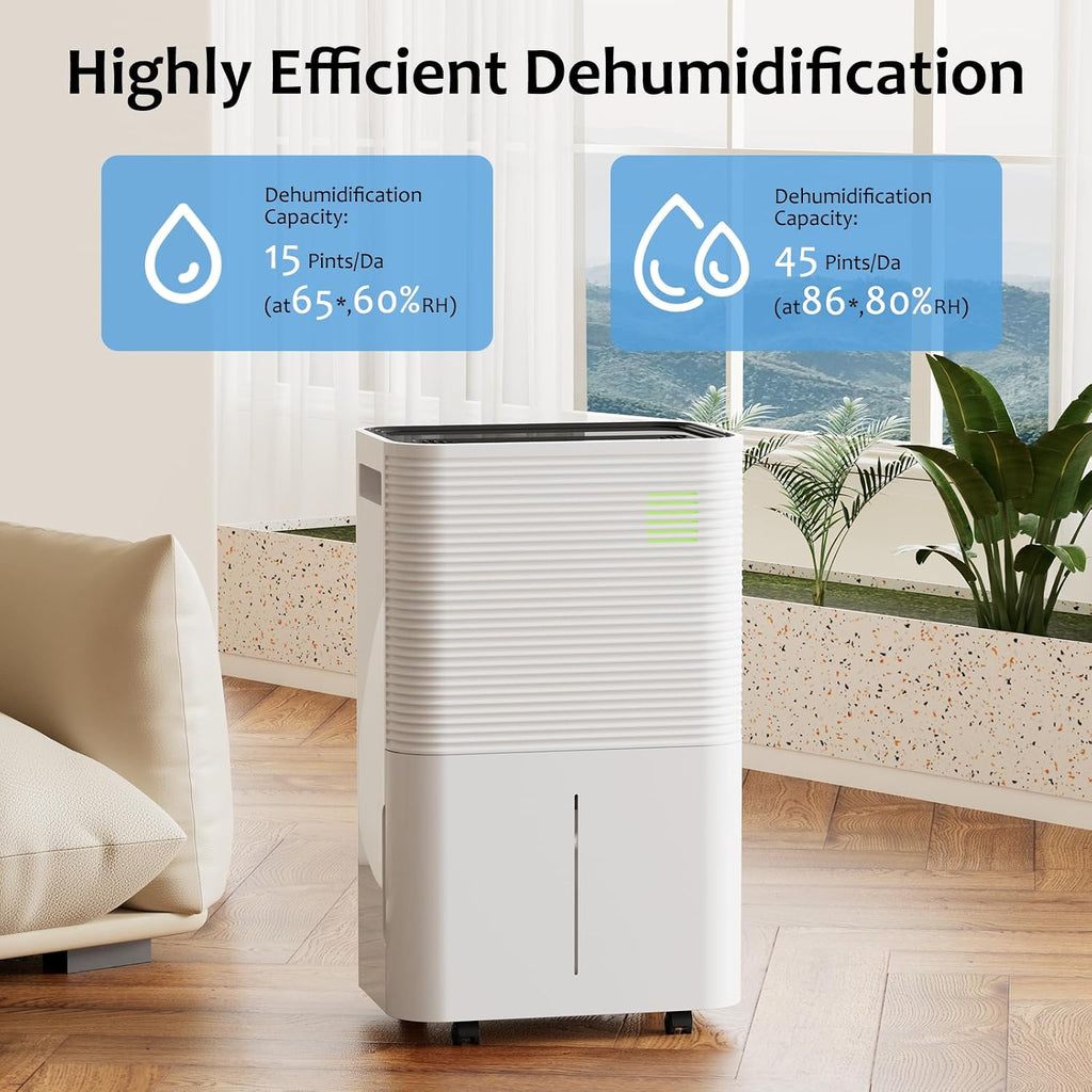 ZAFRO 45 Pints Dehumidifier for Home, 135 OZ Water Tank, Portable Dehumidifier with Auto Shut Off, Quiet Dehumidifier for Bedroom Basement Bathroom