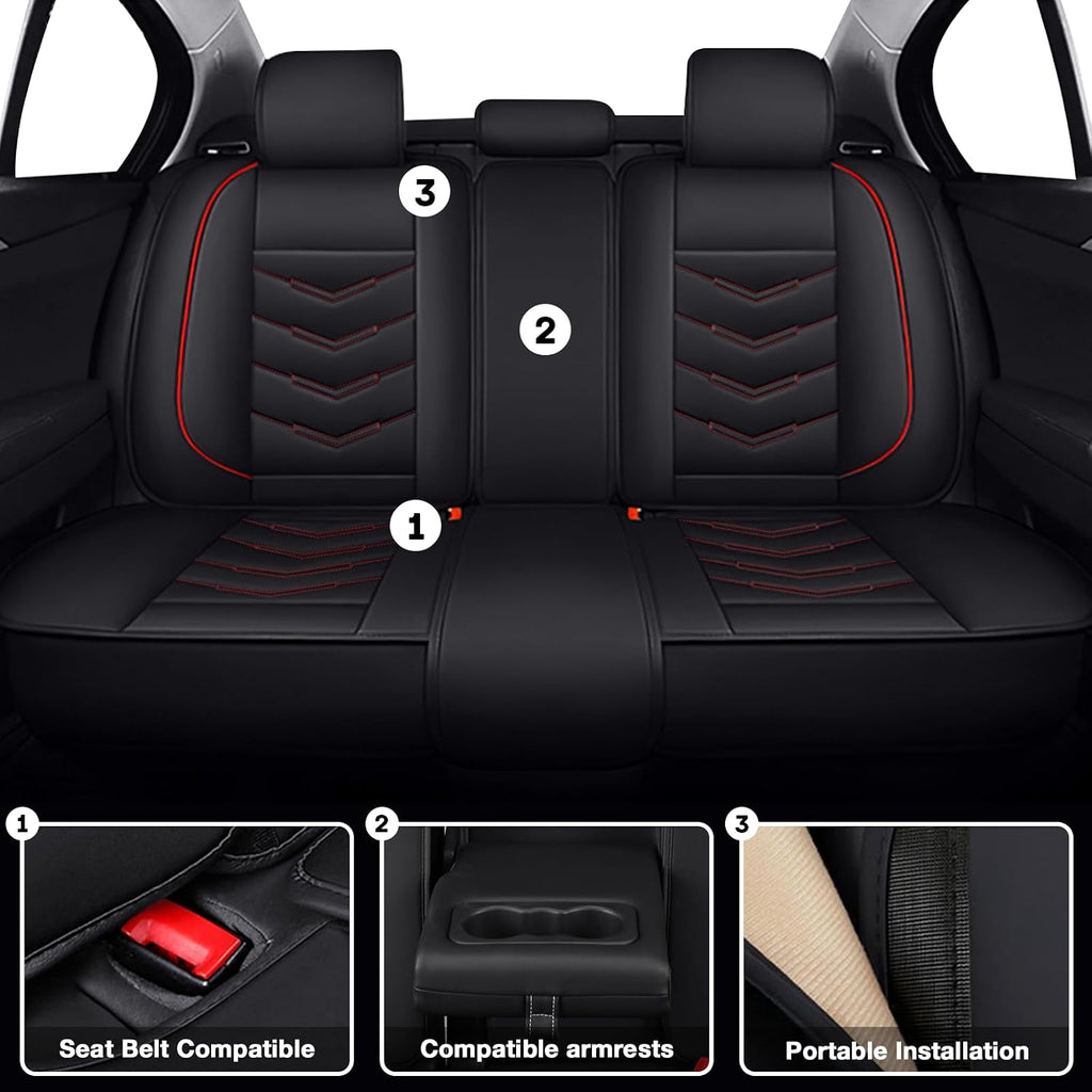 Car Seat Covers Fit for GMC Yukon XL 2000-2025, Leather Seat Covers for Car, Waterproof Non-Slip Durable Car Seat Protector(5 Seats,Black Red)