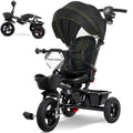 RIDYEE 7-in-1 Tricycle for 18 Months to 5 Years, All-Terrain Rubber Tires, Dual Wheel Brakes, Rotatable Seat for Toddlers 1.5-3, Tricycle for 3-5 Years with DIY Stickers, Black