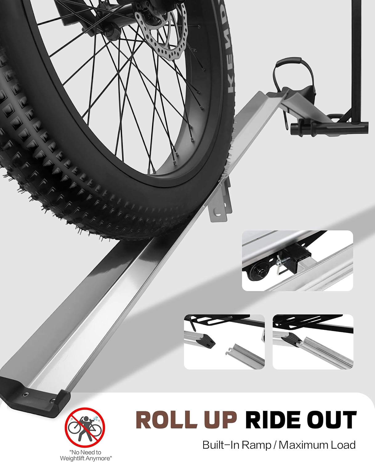 RokRack S One 1-Ebike Rack with Ramp, 100 lbs Capacity, Single Hitch Mount Electric Bike Rack, Fits up to 5' Fat Tire Width and 50' Wheelbase, Ebike Carrier Rack for 2' Receiver for Cars SUVs Vans RVs