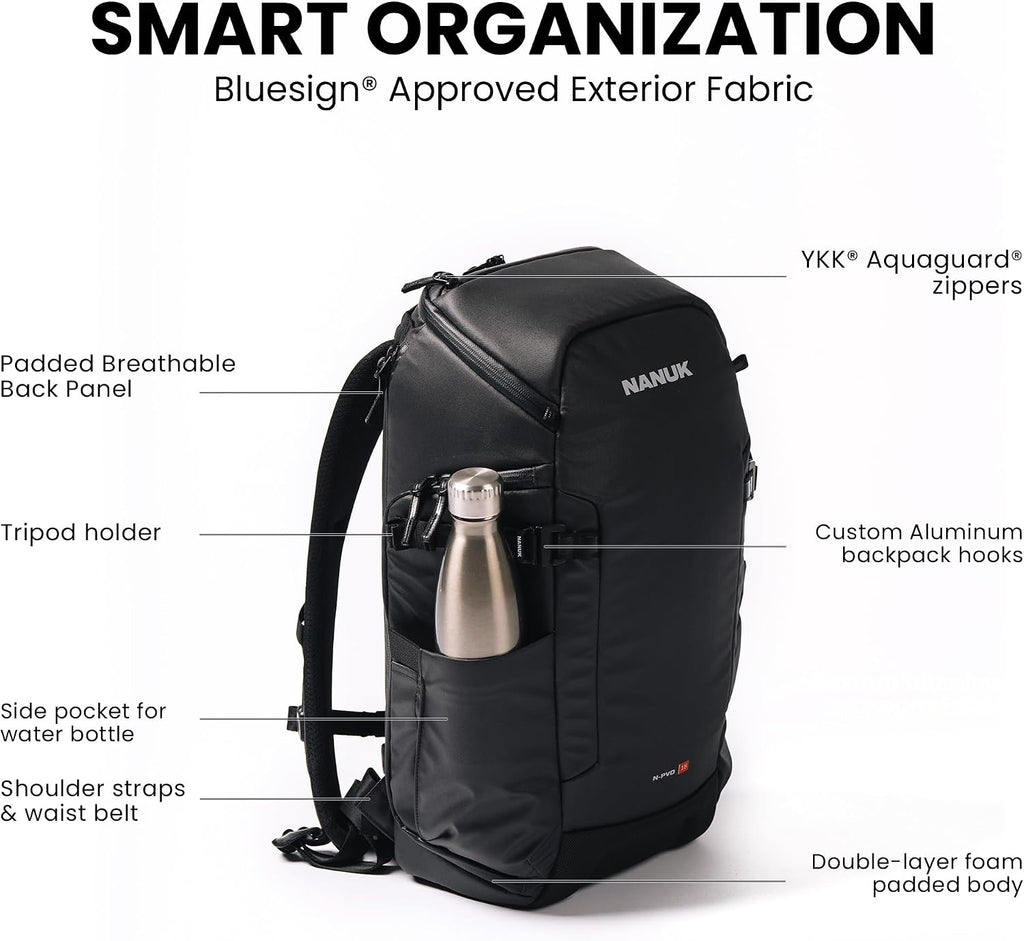 NANUK N-PVD 18L Backpack Camera Bag for Photographers – Hardshell & Highly Water-Resistant | Fits 1 to 2 Camera Bodies, 2 Lenses, Tripod, 14' Laptop, & More