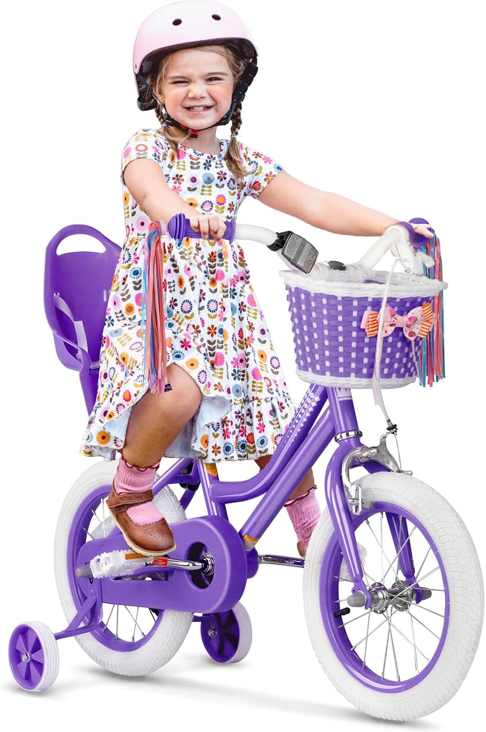 Glaf Toddler Girls Bike 12 14 16 20 Inch Girls Bike with Training Wheels Age 2-12 Years Old Bicycle Kids Bike with Basket and Doll Seat Adjustable Seat