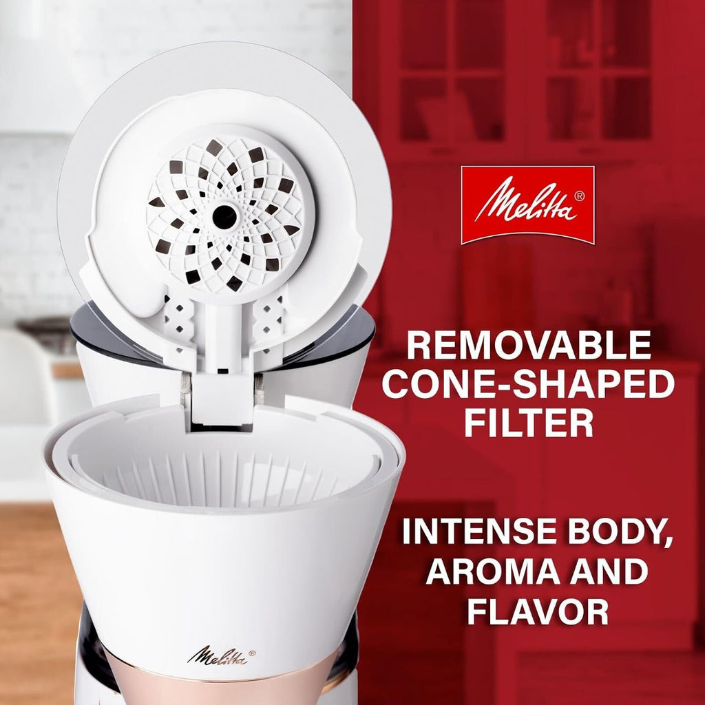 Melitta Vision 12-Cup Drip Coffee Maker, Automatic and Programmable, 96oz Capacity with 5-Pack Coffee Filters | White