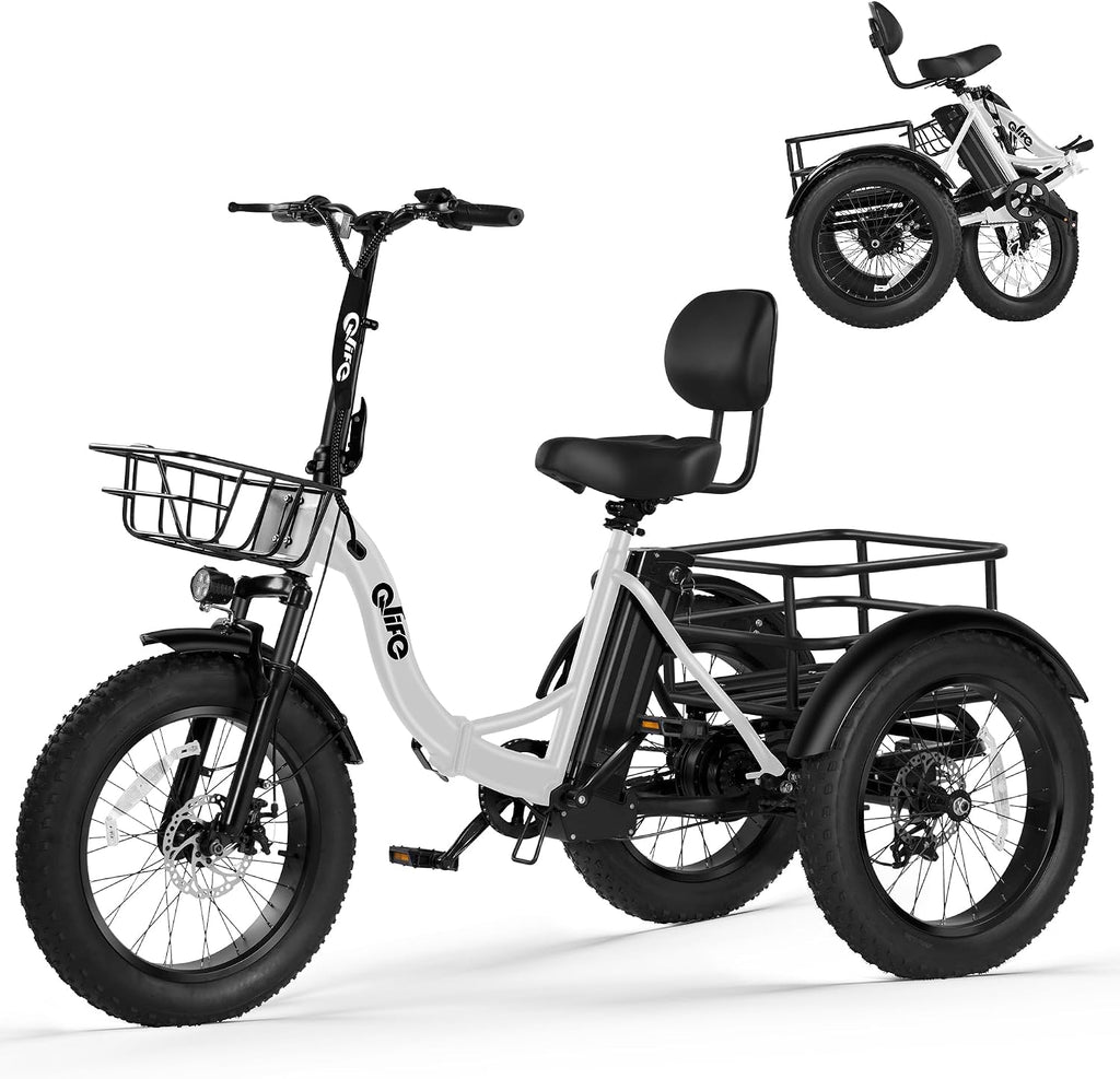 Qlife Triker Plus Electric Trike for Adults, Peak 1200W Motor Floding Trike Ebike, 624Wh E-Bike, 20MPH 65 Miles Electric Tricycle for Adults, 20x4.0 Fat Tire E-Bike, Foldable 3 Wheel for Adults